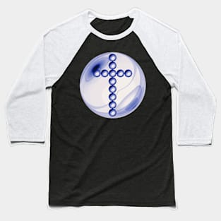 Blue and White Cross in Glass Ball Baseball T-Shirt